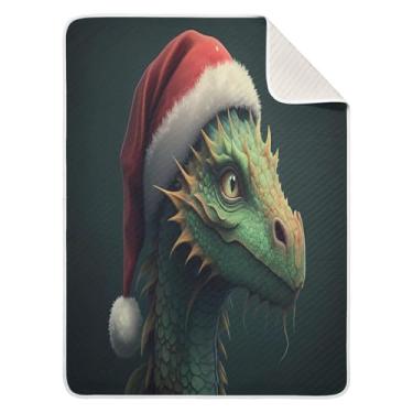Imagem de Wassud Cobertor de bebê com chapéu de dragão de Natal para meninos e meninas, macio e recém-nascido, cobertor aconchegante de algodão essencial para berçário, viagem, berço, carrinho 76 x 101 cm