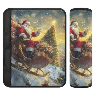 Imagem de Burbuja Capa de cinto de segurança de carro Papai Noel no trenó almofadas macias confortáveis protetor de cinto de segurança de carro para alça de ombro de assento de carro, 1 par pequeno