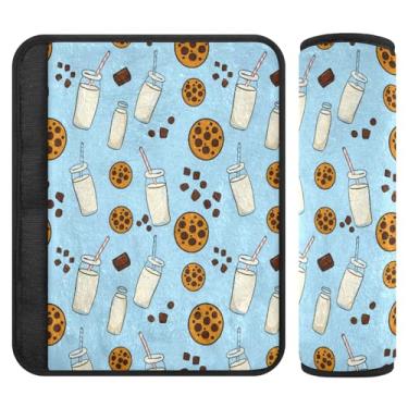 Imagem de Burbuja Capa para cinto de segurança de carro Cookie Milk Protetor de cinto de segurança de carro macio confortável para alça de ombro de assento, 1 par pequeno