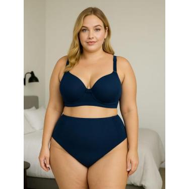 Imagem de Conjunto Plus Size Sutiã Reforçado Bojão e Calcinha Cós Alto - c7 DANI