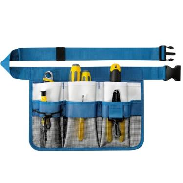 Imagem de Avental de jardim para mulheres, cinto de ferramentas ajustável com 8 bolsos - Cinto de trabalho Oxford resistente para jardinagem, construção (azul)