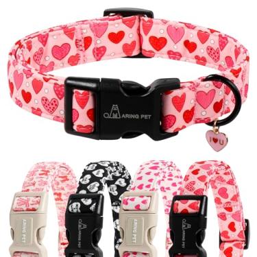 Imagem de ARING PET Coleira de cachorro para Dia dos Namorados, coleira fofa de coração rosa com pingente I Love You para cães pequenos, médios e grandes, meninos e meninas - P