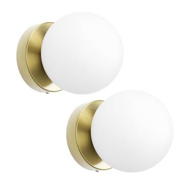 Imagem de Arandelas de parede Aoceley, conjunto de vidro globo de latão envelhec