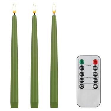 Imagem de CVHOMEDECO. Velas cônicas sem chamas com controle remoto de 10 teclas, operadas por pilhas, LED, cintilantes, 3D, velas de janela de pavio com acabamento em cera real, decoração de festa de Natal em