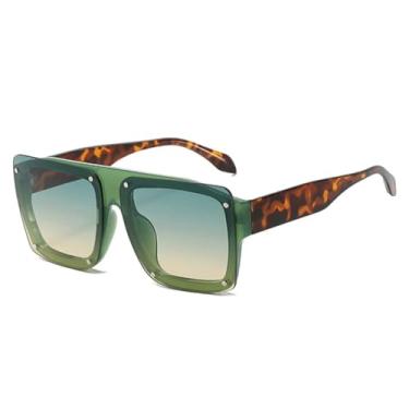 Imagem de Óculos de Sol Femininos com Lentes Degradê UV400 Estilo Vintage Masculino com Rebites e Design Punk (Verde Chá Verde)
