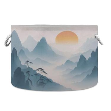 Imagem de JUZIHAI Cesta de armazenamento dobrável para paisagem de montanha, cesto de roupa suja para bebê, cobertor com alças de corda de algodão, caixa organizadora de armário dobrável para quarto, berçário