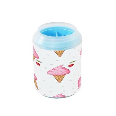 Imagem de JUZIHAI Copo limpador de pata de cachorro, cones de sorvete rosa, lavador de pata portátil com escova de silicone macio, limpador de pés de animais de estimação para cães pequenos, médios e grandes, 6