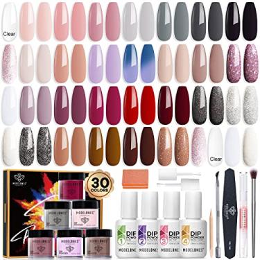 Imagem de modelones 42 Pcs Dip Powder Nail Kit Starter, 30 Cores Popular Nude Rosa Dipping Powder Conjunto de Líquido Essencial com Revestimento Superior/Base Ativador Escova Saver Ferramenta de Manicure para Arte de Unhas Francesas Presentes de Salão de Beleza Diy