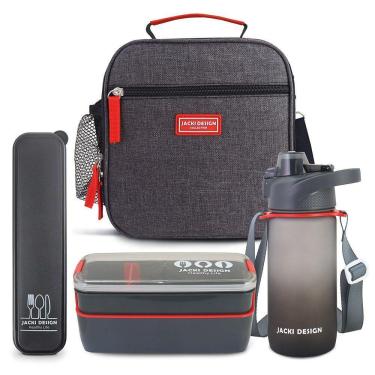 Imagem de Kit Bolsa Térmica Pote Marmita 750ml Garrafa 550ml E Porta Talheres Vibe Preto