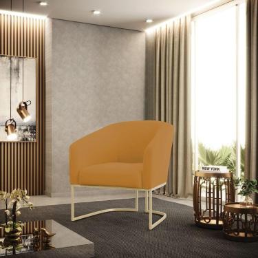 Imagem de Poltrona Sala Decorativa Stella Base Industrial Champanhe Veludo D03 - D'rossi Cor Mostarda