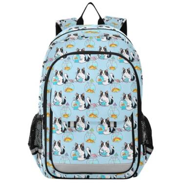 Imagem de ODAWA Cute Cats Goldfish Light Blue Backpack Kids School, Camp Middle School 17 Backpack for Kids