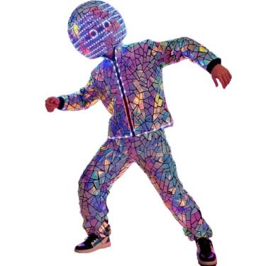 Imagem de Earthradius Fantasia de LED gigante laser, rosa, brilhante, tecido refletivo, apresentação, fantasia de carnaval para celebração (M, roupas (com capacete))