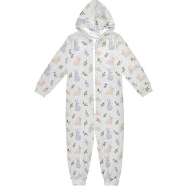 Imagem de Lindo macacão com capuz unissex verde lontras para crianças, fantasia de cosplay de Halloween, para crianças, meninas e meninos, Coelho floral branco, 7-8 Anos