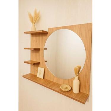Imagem de Armario Espelheira com Espelho Redondo para Banheiro espelheira banheiro(Todo Amadeirado)