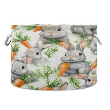 Imagem de SEHANY Cesta grande de armazenamento redonda de coelhinho da Páscoa com alça de corda, cesto de roupa suja de lona para armazenamento de cobertores, cesta de armazenamento infantil para quarto de