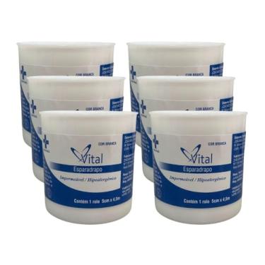 Imagem de Esparadrapo Impermeável Branco 5cm x 4,5m - Kit com 6 Unidades