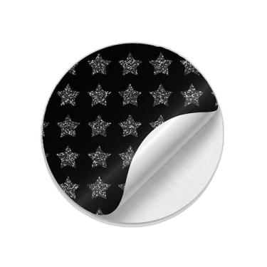 Imagem de Ladrilho Decorativo de Cerâmica Estrelas Brilhantes Prateadas Fundo Preto