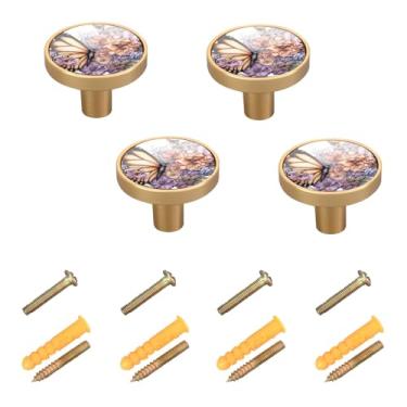 Imagem de Borboleta e flores pacote com 4 puxadores pequenos de banheiro para armários com parafuso, ferragens para casa, escritório, cozinha, banheiro