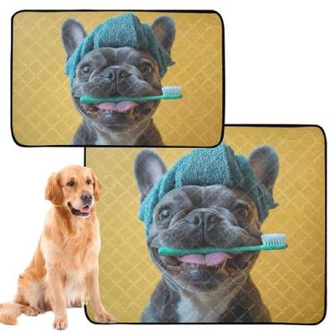 Imagem de TSENQUE Almofadas laváveis para xixi fofas de buldogue Pug para cães, gatos, reutilizáveis, à prova d'água, cercadinho à prova de vazamento para cães, médio + grande, conjunto de 2