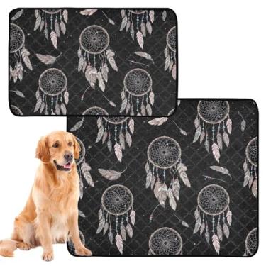 Imagem de Almofadas de xixi para cães de estimação, laváveis, clássicos, apanhadores de sonhos, preto, reutilizável, tapete impermeável para cães absorventes de caixa, treinamento de penico, pequeno x pacote