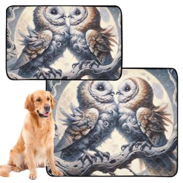 Imagem de TSENQUE Almofada de xixi com estampa de lua de coruja verde extragrande para cães de estimação, lavável, impermeável, tapete de brinquedo para cães, médio + grande, conjunto de 2