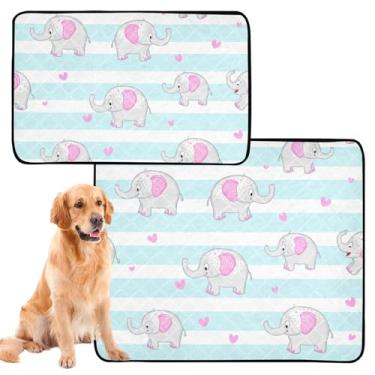 Imagem de Almofada de xixi de cachorro lavável azul com estampa de elefantes de desenho animado extragrande antiderrapante à prova de vazamento, à prova de vazamento, médio + grande, conjunto de 2