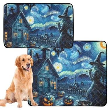 Imagem de TSENQUE Almofadas de xixi laváveis para cães, impermeável, tapete de cercadinho para cães, Halloween, noite de bruxa, estrelado, para animais de estimação, almofada reutilizável e absorvente, pequeno
