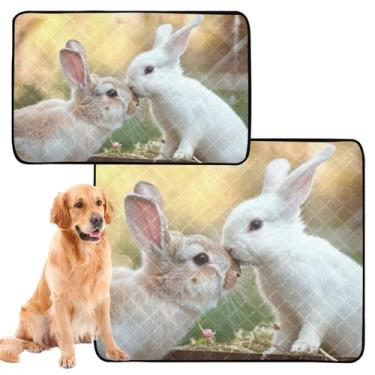 Imagem de Rabbits Kissing Valentine Almofada reutilizável para gatos lavável para cães tapete impermeável para gaiolas absorventes de cachorro, almofadas de penico, médio + grande, conjunto de 2