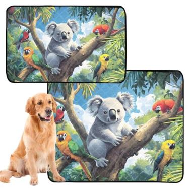 Imagem de Almofadas de xixi para cães, lavável, reutilizável, almofada de xixi, coalas, papagaios, árvore tropical, tapete de parto, absorvente impermeável, tapete para cães, fofo, médio + grande, conjunto de 2