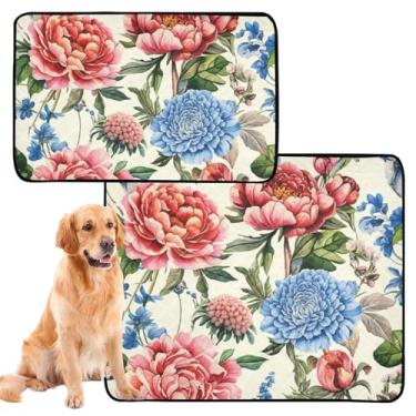 Imagem de Almofadas de xixi laváveis para animais de estimação tapete reutilizável vintage rosa azul floral almofadas de parto absorvente fofo tapete de caixa de cachorro impermeável, médio + grande, conjunto