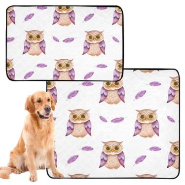 Imagem de TSENQUE Almofada de urina branca com corujas roxas fofas para animais de estimação, reutilizável, lavável, tapete à prova d'água, antiderrapante, absorvente para cães, pequeno pacote com 3