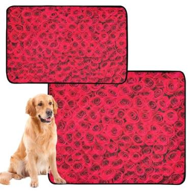 Imagem de TSENQUE Almofadas de xixi laváveis para animais de estimação vibrantes Red Roses Tapete de caixa de cachorro fofo impermeável reutilizável para gatos para animais de estimação absorventes almofadas de