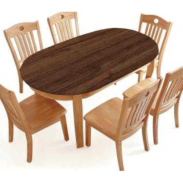 Imagem de Phyxara Toalha de mesa oval ajustada com borda elástica, textura de madeira, à prova d'água, capa de mesa limpa para jantar, cozinha, festa, pátio, decoração, serve para mesas ovais de 122 x 172 cm