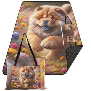 Imagem de TSENQUE Cobertor de praia floral de primavera para cachorro chow chow sem areia impermeável, cobertores para grama, tapete grande, cobertor de piquenique fofo, 299 cm x 203 cm