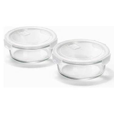 Imagem de Kit 2 Pote Hermético 980 ml de Vidro Redondo com Tampa, Transparente com Travas Vedação em Silicone, conjunto Recipiente para Armazenamento de Alimentos, Freezer e Micro-ondas