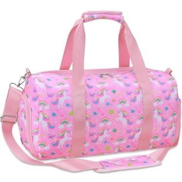 Imagem de Bolsa de viagem de ginástica para meninas – Bolsa esportiva de ginástica com compartimento para sapatos e bolso molhado, bolsa de viagem de unicórnio para crianças, adolescentes, festa do pijama