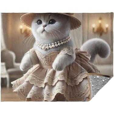Imagem de Cobertores de gato princesa gatinho fofo personalizado para presentes de sofá cobertores grossos para inverno verde cobertor super macio 177,8 cm x 139,7 cm