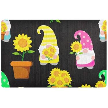 Imagem de TSENQUE Tapete de porta personalizado, gnomos, girassóis, dia das bruxas, outono, grande, engraçado, tapete de boas-vindas para entrada de casa 81 x 50 cm