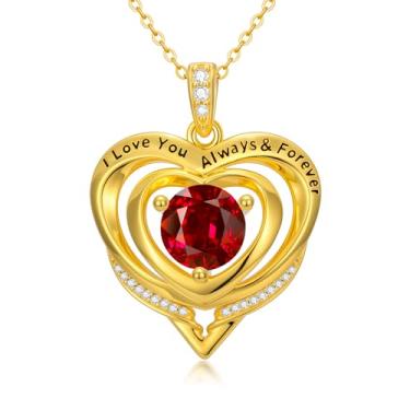 Imagem de WYDDO Colares de coração com pedra do mês de nascimento para mulheres, mãe, mãe, banhado a ouro 14K, pingente de aniversário, Natal, Dia dos Namorados, joias presentes para sua esposa, filha, mãe, One