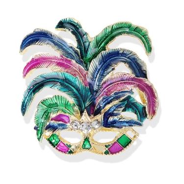 Imagem de QLUYCKW Broche de carnaval para mulheres delicado brilhante tema carnaval roxo verde strass máscara chapéu coroa broches carnaval festa cosplay acessórios de joias, Medium, Liga de aço, Strass