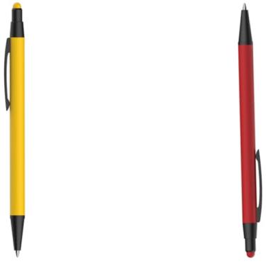 Imagem de Caneta Esferográfica em Metal Emborrachada com Ponta Touch, Escrita Azul, Média, Ambidestro, Cilíndrico (Amarelo e Vermelho)