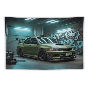 Imagem de HouLaiZhe JDM Tapeçaria de carro Jdm Lancer modificado carro esportes pendurar na parede quarto decoração de casa tapeçarias estética piquenique decoração de parede arte de parede para dormitório sala