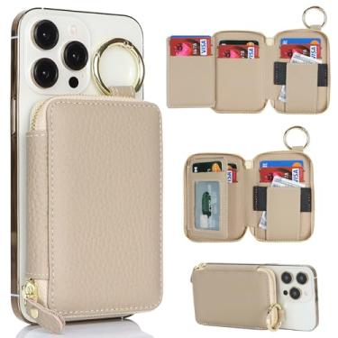 Imagem de Cavor Compatível com carteira MagSafe, carteira magnética de couro genuíno para iPhone 17/16 Pro Max/15 Pro/14 Plus/13/12 Series, suporte magnético para cartão com suporte ajustável, suporte de cartão