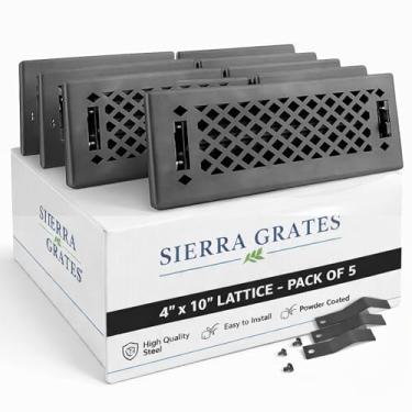 Imagem de Registro de piso de aço de design de treliça de 10 cm x 25 cm com acabamento cinza granito com clipes de montagem - para piso ou parede lateral - Capas decorativas de ventilação - Registro de piso 10