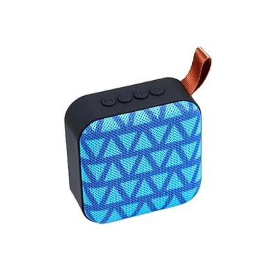 Imagem de Mini Caixa de Som Bluetooth Pocket Bass Portátil com Alça de Tecido, Som Potente, Acabamento Emborrachado, USB, Cartão SD e Bateria Recarregável (Triangulos Azuis)