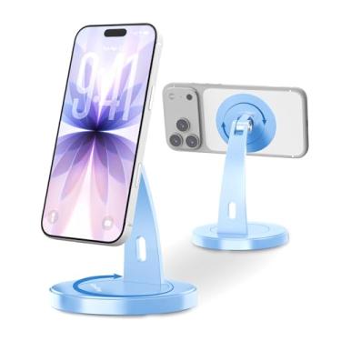 Imagem de Aoviho Suporte magnético para telefone, suporte de alumínio giratório de 360° com base antiderrapante, design elegante para trabalho, uso sem as mãos, compatível com iPhone 17 Pro Max 16-12 Series e