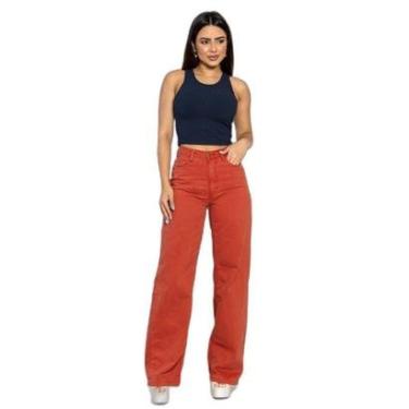 Imagem de CALÇA SARJA WIDE LEG FEMININA CINTURA ALTA BÁSICA COLOR-Feminino