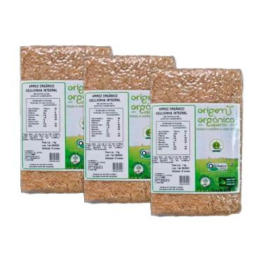 Imagem de Kit 3X: Arroz Agulhinha Longo Integral Vácuo Origem Orgânica 1kg