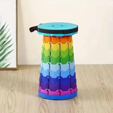 Imagem de Banqueta Banco Retrátil Portátil com AlçaTelescópica Banquinho Dobrável Ajustável Pesca Camping Caminhada(arco-íris-azul)