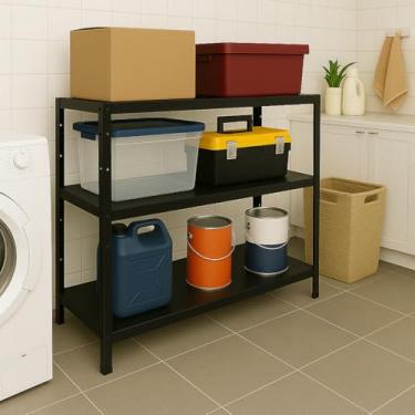 Imagem de Prateleira Industrial em Aço Reforçado – 3, 5 ou 6 Bandejas | Alta Capacidade (180kg)(Preto 3 Bandejas)